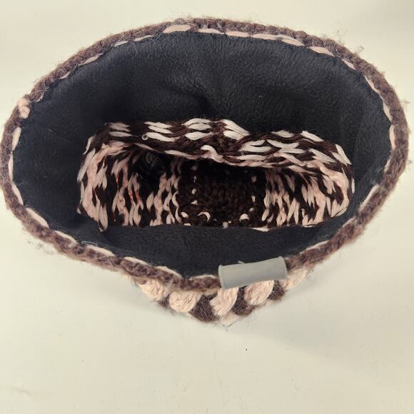 The North Face Alpaca Wool Chunky Knit Beanie Hat Women Brown Pink Hand Knit - Picture 5 of 6